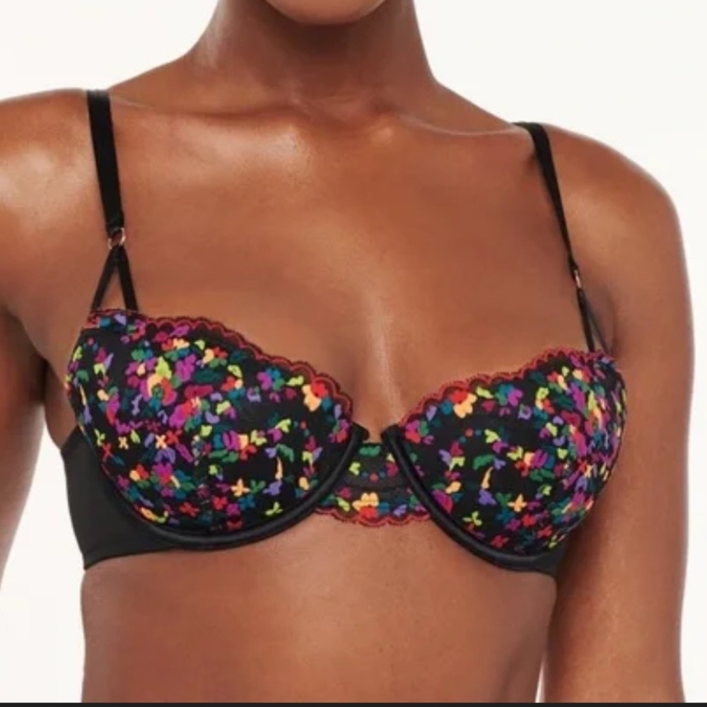 Savage X fenty Floral Lace Padded Bra in Black with Multicolor size 36D
